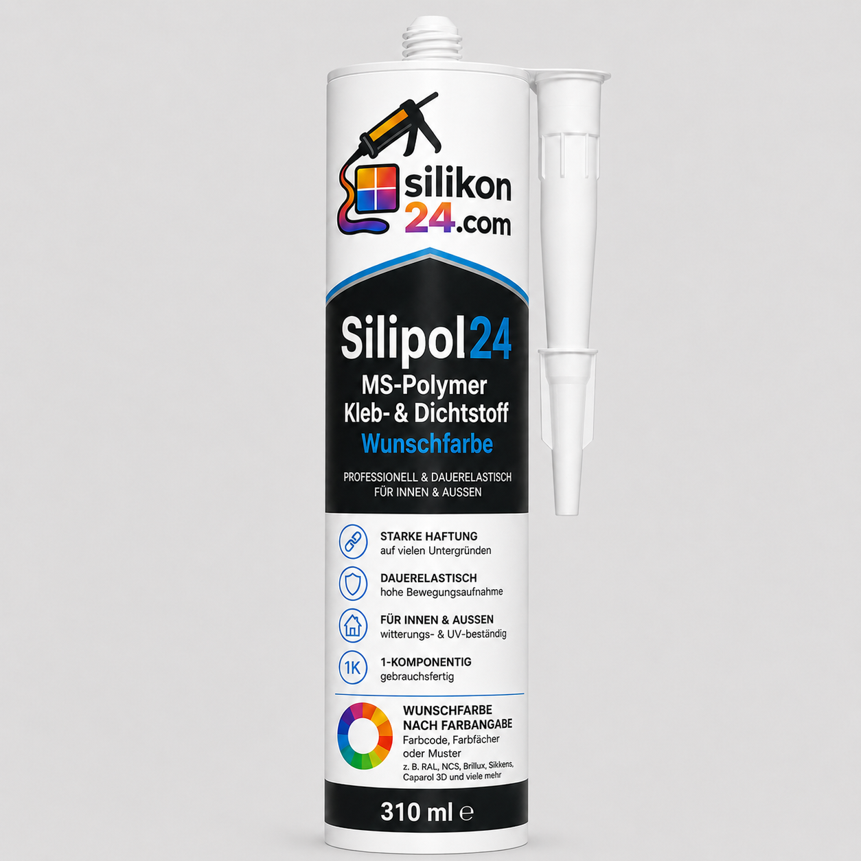 MS-Polymer Kleb- & Dichtstoff Wunschfarbe nach RAL, NCS, RAL Design, Farbfächer & Muster – Silipol24 310 ml